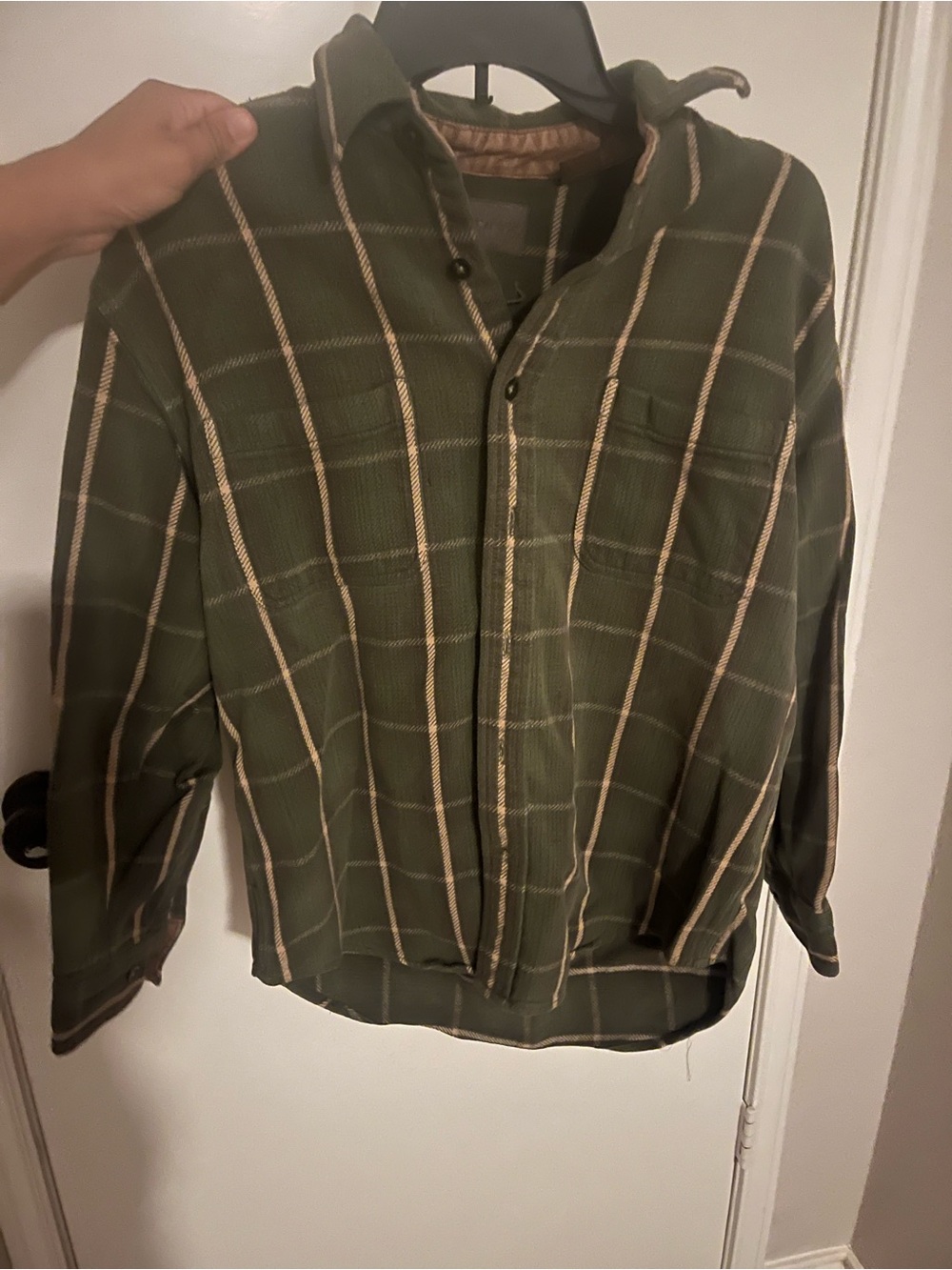 Women’s Olive Green Plaid Button-Up Shirt Size Medium